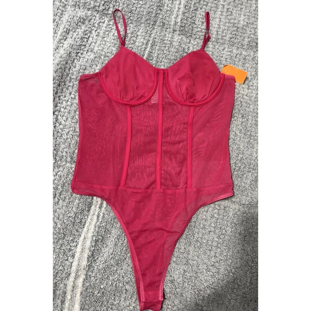 Route 21 Bustier Sleeveless Sheer Bodysuit Pink Medium Y2K Sexy